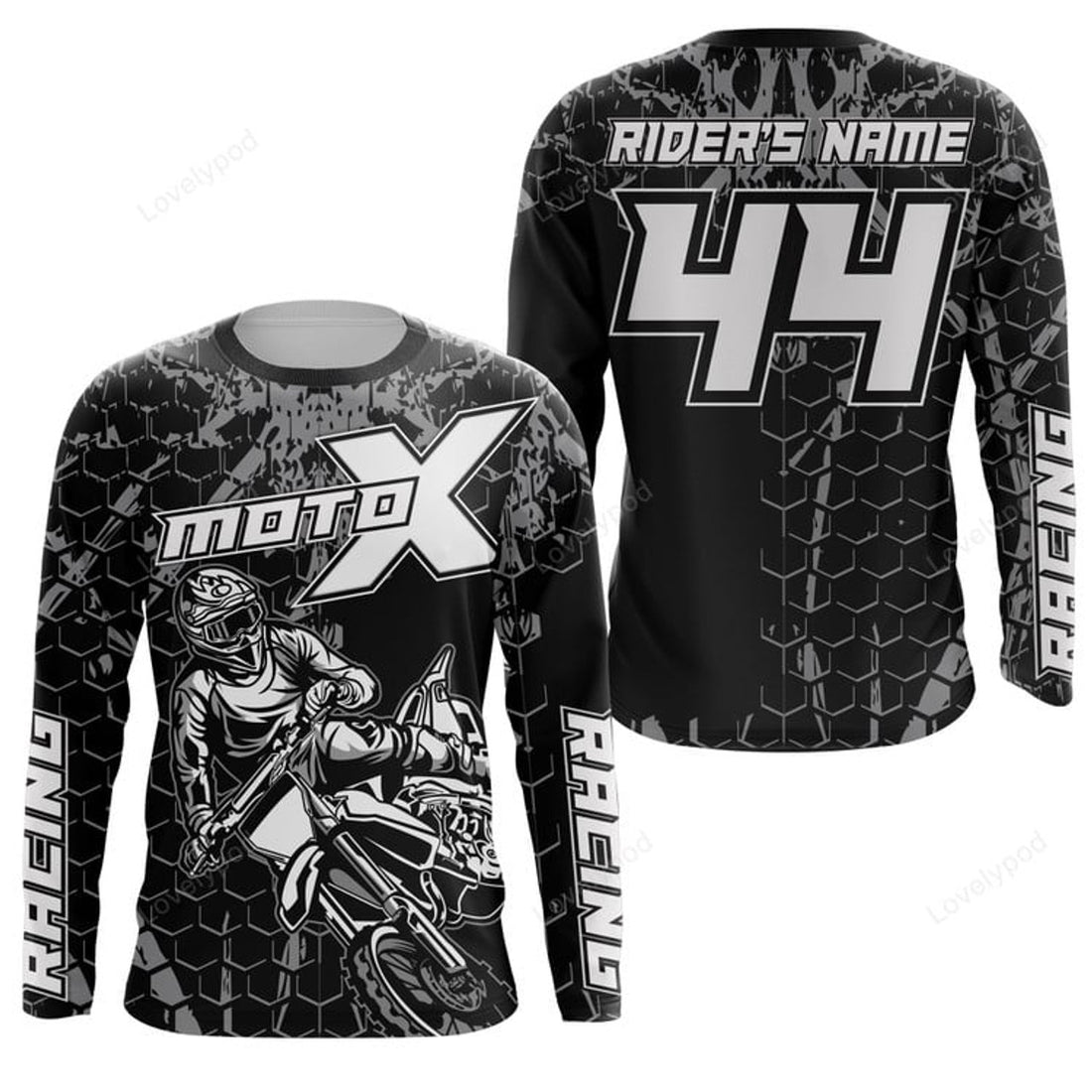 FUNSTUFFPRINT Custom dirt bike jersey men women, black Motocross off-road racing motorcycle 3D Long Sleeve T-Shirt