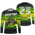 FUNSTUFFPRINT Custom dirt bike jersey, MX racing green Motocross off-road shirt, motorcycle 3D Long Sleeve T-Shirt