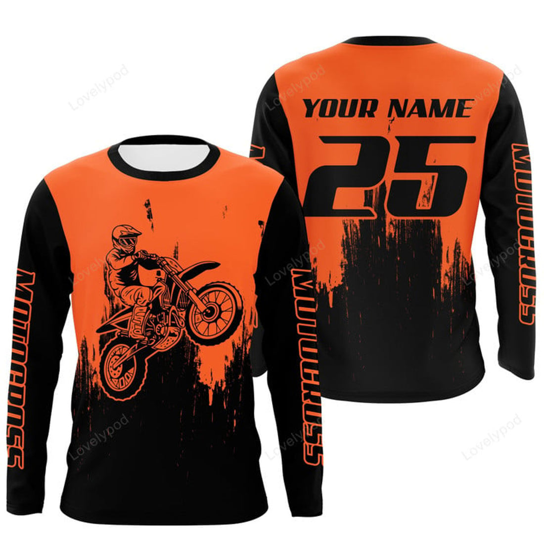 FUNSTUFFPRINT Custom motocross jersey orange men women, dirt bike extreme motorcycle off-road 3D Long Sleeve T-Shirt