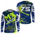 FUNSTUFFPRINT Custom Blue Motocross jersey, dirt bike custom shirt for men women, MX racing off-road racewear 3D Long Sleeve T-Shirt