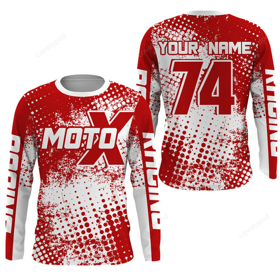 FUNSTUFFPRINT Custom Motocross , dirt bike jersey red MX racing shirt, extreme racewear 3D Long Sleeve T-Shirt