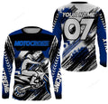 FUNSTUFFPRINT Custom Blue Motocross jersey, UV protective MX shirt for men women, dirt bike racing racewear 3D Long Sleeve T-Shirt