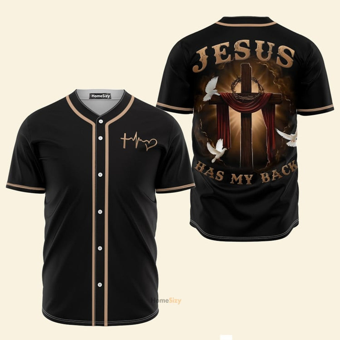 Jesus Has My Back Black And Golden - Baseball Jersey