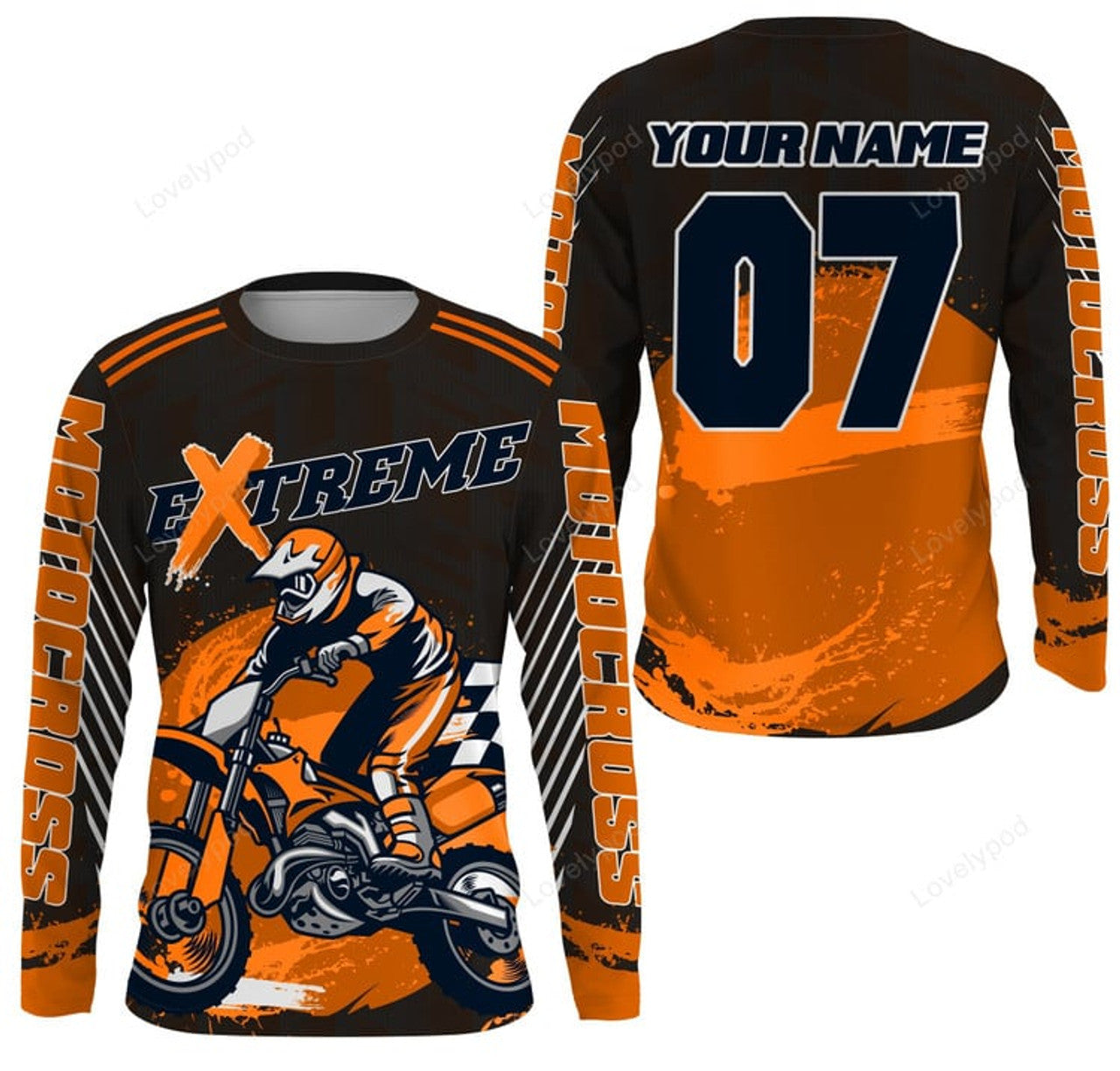 FUNSTUFFPRINT Custom orange Motocross jersey, extreme racing MX Off-Road Motorcycle 3D Long Sleeve T-Shirt