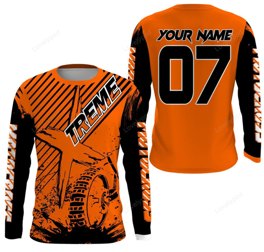FUNSTUFFPRINT Custom orange MX jersey shirt, UV protective extreme adult motocross bike racing motorcycle 3D Long Sleeve T-Shirt