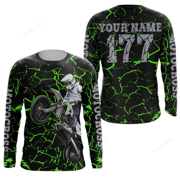FUNSTUFFPRINT Custom Motocross racing jersey green shirt, custom UV protective off-road MX extreme biker 3D Long Sleeve T-Shirt