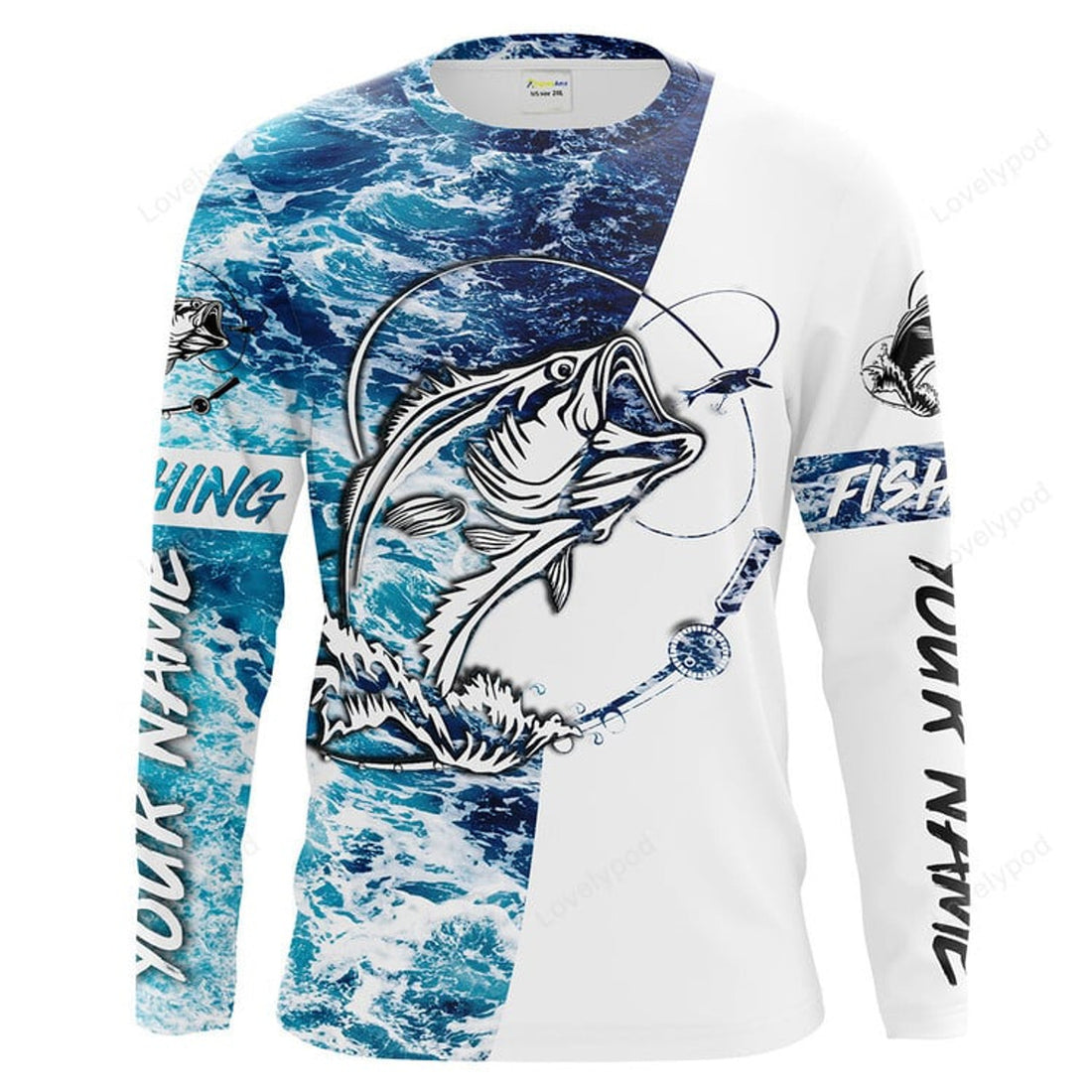 FUNSTUFFPRINT Custom Largemouth Bass Fishing Custom Long Sleeve performance Fishing Shirts, personalized tournament fishing shirts 3D Long Sleeve T-Shirt