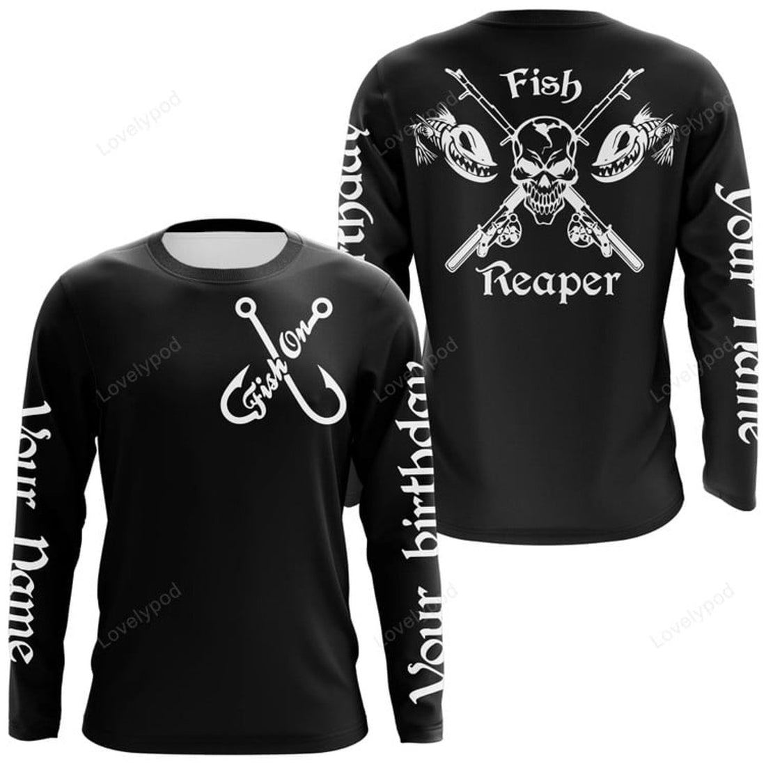 FUNSTUFFPRINT Custom Fish reaper personalized UV protection fishing Long Sleeve T-Shirt, custom name fishing 3D Long Sleeve T-Shirt