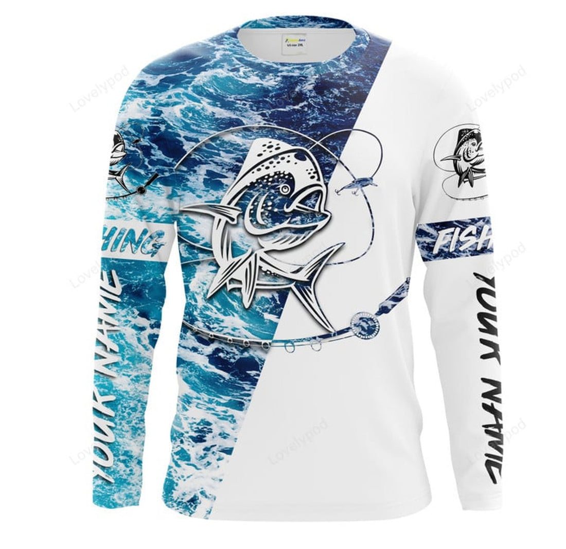 FUNSTUFFPRINT Custom Mahi Mahi Saltwater Fishing Custom Long Sleeve Fishing Shirts, personalized Fishing gifts 3D Long Sleeve T-Shirt