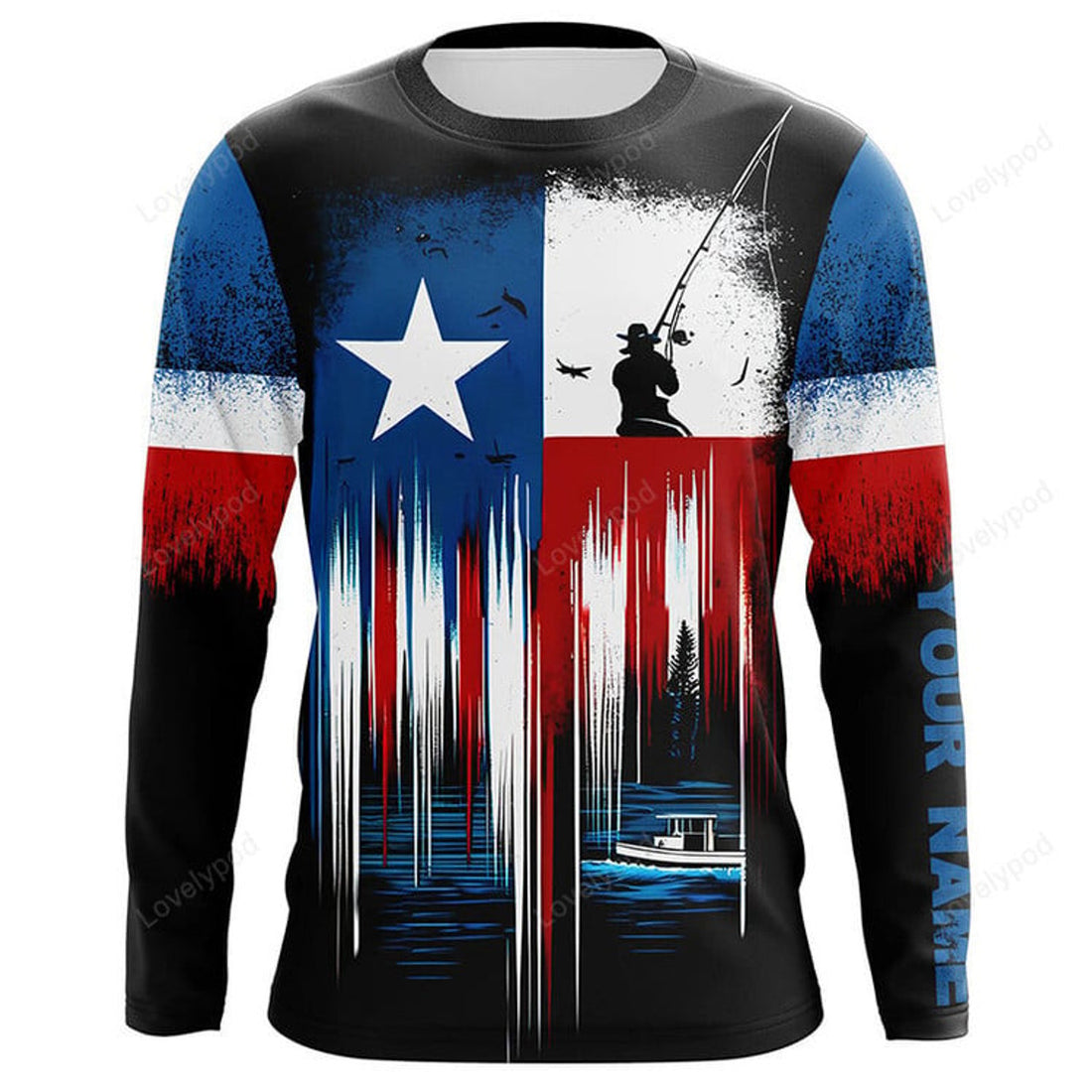 FUNSTUFFPRINT Custom Texas flag fishing 3D Long Sleeve T-Shirt, fishing jersey for fisherman 3D Long Sleeve T-Shirt