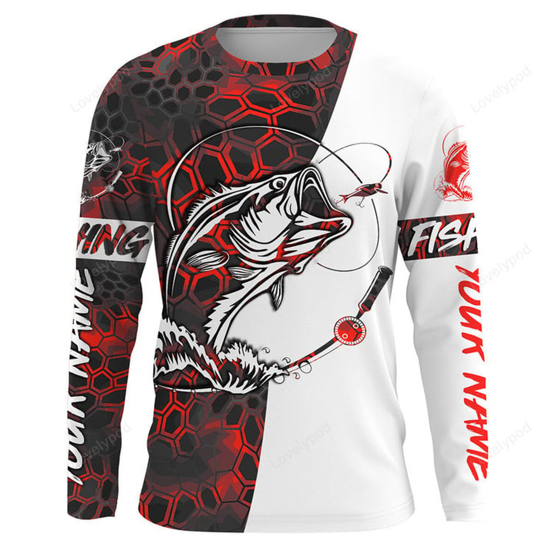 FUNSTUFFPRINT Custom Bass Fishing jerseys, Bass Fishing Long Sleeve Fishing tournament shirts 3D Long Sleeve T-Shirt
