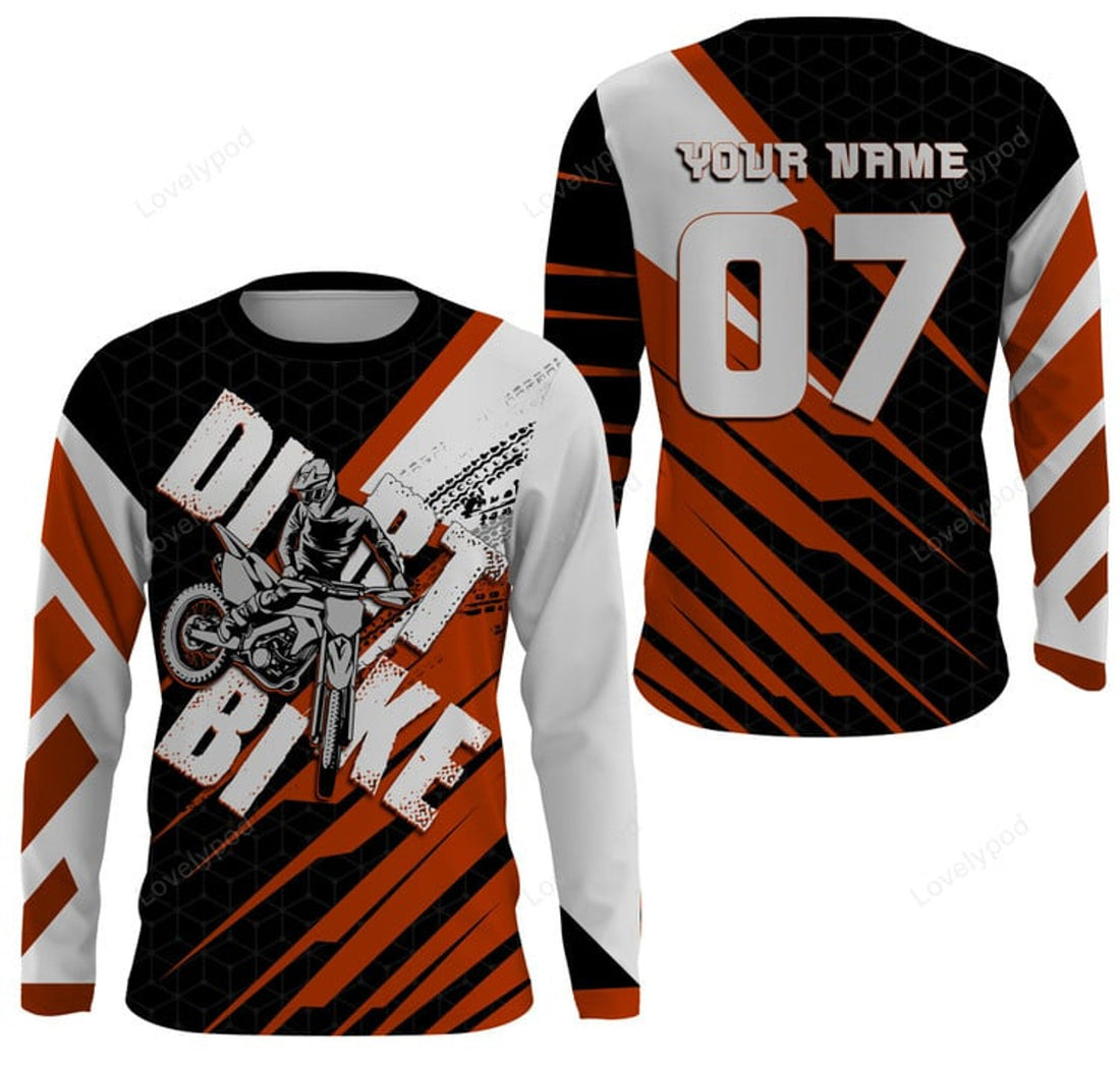 FUNSTUFFPRINT Custom Orange custom dirt bike jersey, riders motocross racing off-road motorcycle shirt 3D Long Sleeve T-Shirt