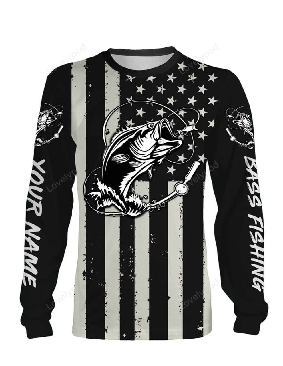 FUNSTUFFPRINT Custom Bass Fishing 3D All Over printed Customized Name Shirts Personalized Gift 3D Long Sleeve T-Shirt