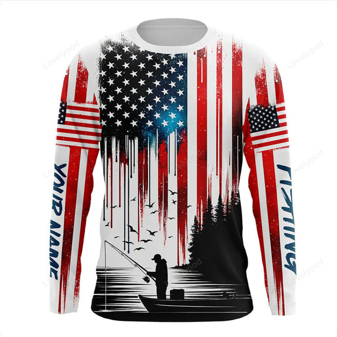 FUNSTUFFPRINT Custom American Flag UV Protection Fishing Shirt Fishing Jersey For Fisherman 3D Long Sleeve T-Shirt