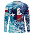 FUNSTUFFPRINT Custom Blue sea wave ocean camo Texas flag patriot shirt, sun protection fishing 3D Long Sleeve T-Shirt