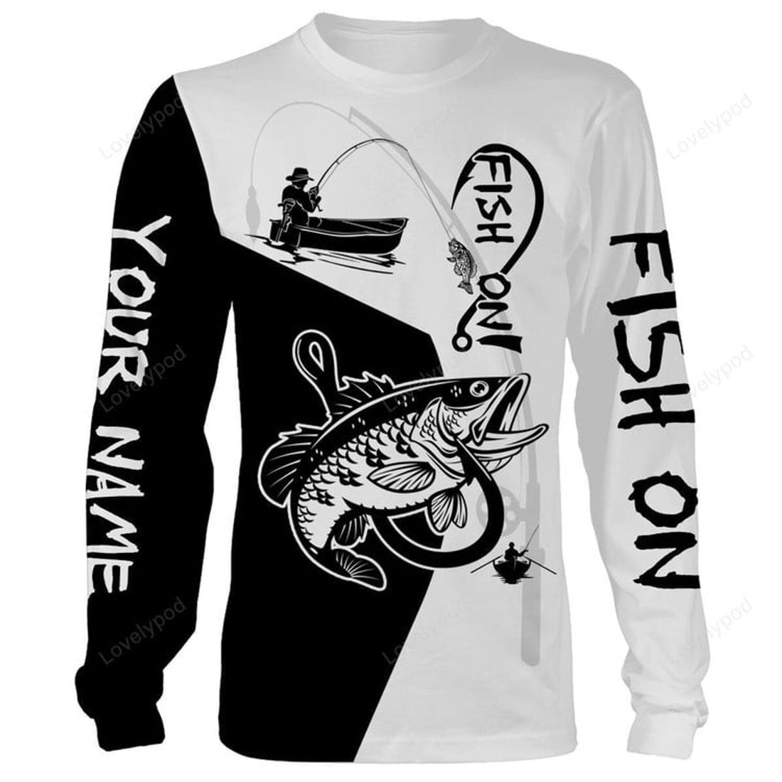 FUNSTUFFPRINT Custom Bass Fish On 3D All Over Printed Shirts For Adult, Fishing gift 3D Long Sleeve T-Shirt