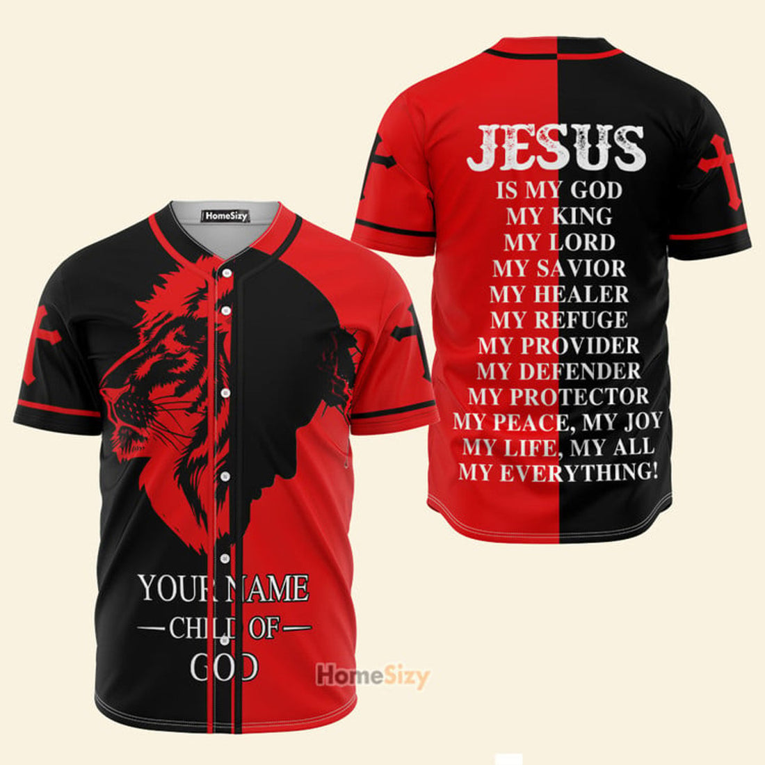 Custom Name Child Of God Jesus Red And Black Christians - Personalized Baseball Jersey