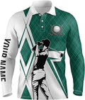 FUNSTUFFPRINT Custom Golf Long Sleeve Polo Shirt Green And White, Custom Name Golf Shirt For Men, Gift For Golf Lover