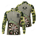 FUNSTUFFPRINT Customized Name Darts Men'S Long Sleeve Polo Shirt, Camo Pattern Personalized Darts Men'S Polo Shirt