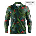 FUNSTUFFPRINT Tropical Summer Leaves Background Long Sleeve Polo Shirt Custom Name Golf Outfit
