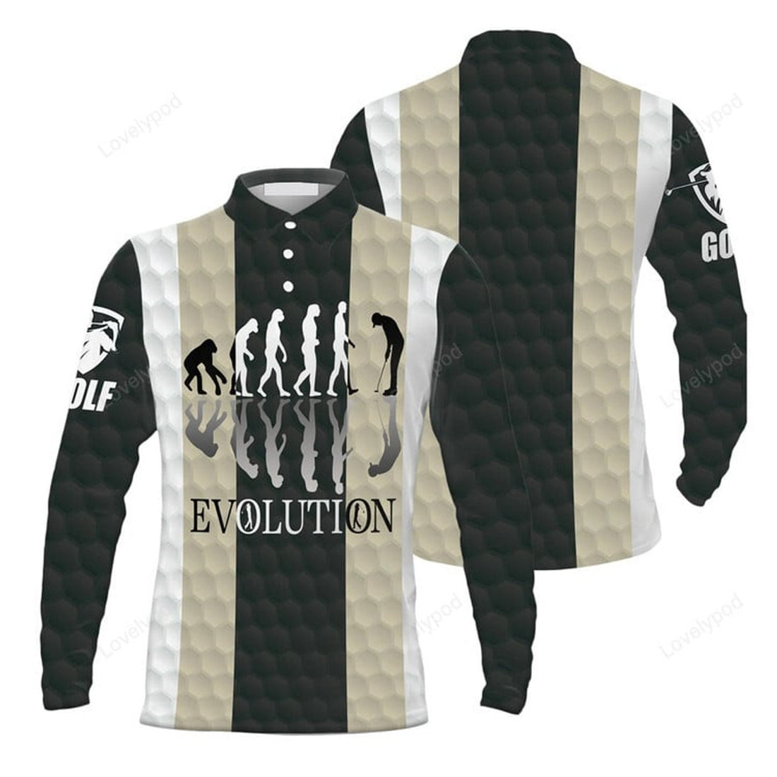 FUNSTUFFPRINT Elegant Men Golfer Evolution Golf Men'S Long Sleeve Polo Shirt, Unique Golf Shirt For Men