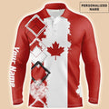 FUNSTUFFPRINT Custom Golf Long Sleeve Men Polo Shirt - Custom Name Canada Flag Patriot Apparel Men Golf Polo Shir