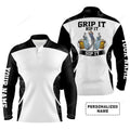 FUNSTUFFPRINT Custom Golf Long Sleeve Men Polo Shirt - Beer And Golf Men Polo Shirt, Grip It Rip It Sip It Men Polo Shirt