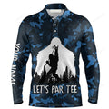FUNSTUFFPRINT Custom Golf Long Sleeve Men Polo Shirt - Bigfoot Golf Custom Name, Funny Bigfoot Blue Camo Custom Polo Shirt