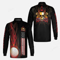 FUNSTUFFPRINT Golf Men'S Long Sleeve Polo Shirt - Flame Skull Golf Ball American Flag Custom Name Long Sleeve Polo Shirt