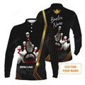 FUNSTUFFPRINT Customized Bowling Men'S Long Sleeve Polo Shirt, Black And Golden Pattern Personalized Bowling Long Sleeve Polo Shirt