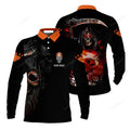 FUNSTUFFPRINT Customized Name Bowling Men'S Long Sleeve Polo Shirt, Orange Grim Reaper Bowling Long Sleeve Polo Shirt