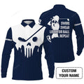 FUNSTUFFPRINT Golf Long Sleeve Men Polo Shirt - Custom Name Golf Skull - Swing Swear Look For Ball Repeat Long Sleeve Men Polo Shirt