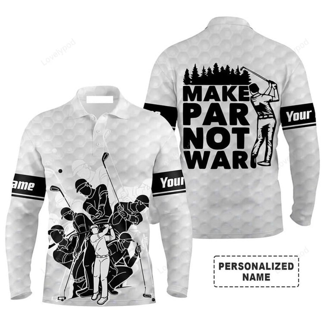 FUNSTUFFPRINT Custom Golf Long Sleeve Men Polo Shirt - Team Golfing White Apparel, Make Par Not War Golf Men Polo Shirt