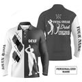 FUNSTUFFPRINT Custom Golf Long Sleeve Men Polo Shirt - Custom Name Black White Apparel, Swing Swear Drink Repeat