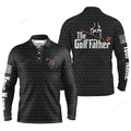 FUNSTUFFPRINT Custom Golf Long Sleeve Men Polo Shirt, Custom Name Black Golf Ball Pattern Apparel, The Golf Father