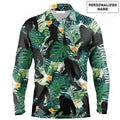 FUNSTUFFPRINT Custom Golf Long Sleeve Men Polo Shirt, Funny Bigfoot Men Polo Shirt, Custom Name Green Tropical Leaves