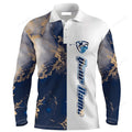 FUNSTUFFPRINT Custom Golf Long Sleeve Men Polo Shirt - Custom Name Blue White Pattern Apparel Men Polo Shirt