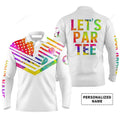FUNSTUFFPRINT Golf Long Sleeve Men Polo Shirt - Watercolor American Flag Patriot Custom Name White Apparel, Let’s Par Tee