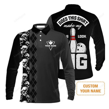 FUNSTUFFPRINT Bowling Custom Men'S Long Sleeve Polo Shirt - Custom Name Bowling Does This Shirt Make My Ball Look Big