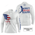 FUNSTUFFPRINT Custom Golf Long Sleeve Men Polo Shirt- Custom Name White American Flag Apparel, World's Okayest