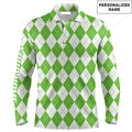 FUNSTUFFPRINT Custom Golf Long Sleeve Men Polo Shirt - Christmas Plaid Green And White Argyle Pattern