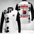 FUNSTUFFPRINT Long Sleeve Men Polo Shirt I Go Bowling Because I Like It Men Polo Shirt Black Argyle Pattern Shirt
