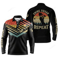 FUNSTUFFPRINT Swing Swear Repeat Custom Golf Long Sleeve Men Polo Shirt Custom Name Vintage American Flag Apparel