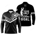 FUNSTUFFPRINT Custom Golf Long Sleeve Men Polo Shirt Custom Name White American Flag Your Hole Is My Goal Men Golf Polo Shirt For Men
