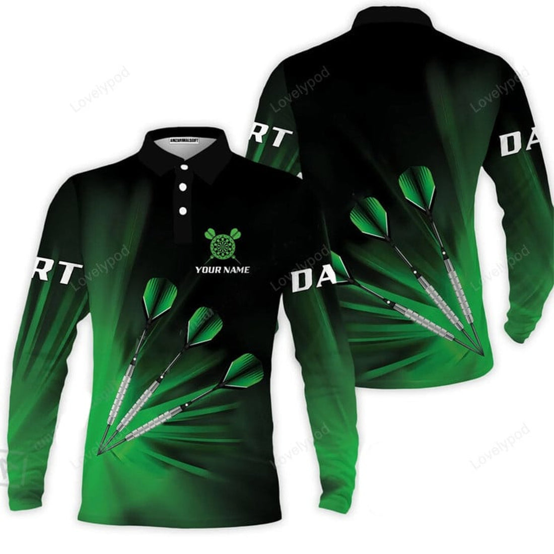 FUNSTUFFPRINT Customized Darts Long Sleeve Men Polo Shirt Personalized Name Polo Shirt For Men