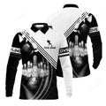 FUNSTUFFPRINT Bowling Custom Mens Long Sleeve Polo Shirt Custom Name Black And White Bowling Ball In Motion And The Pins