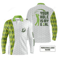 FUNSTUFFPRINT Custom Golf Long Sleeve Men Polo Shirt Your Hole Is My Goal Green Argyle Pattern Polo Shirt White And Green Golf Shirt