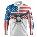 FUNSTUFFPRINT Custom Golf Long Sleeve Men Polo Shirt Custom Name American Flag Eagle Golf Ball Apparel Polo Shirt