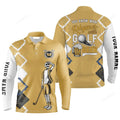 FUNSTUFFPRINT Custom Golf Long Sleeve Men Polo Shirt Funny Skeleton Argyle Pattern You Know What Rhymes With Golf Beer Men Polo Shirts