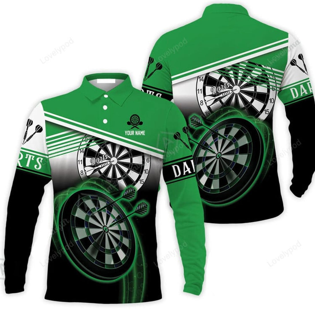 FUNSTUFFPRINT Customized Darts Long Sleeve Men Polo Shirt Personalized Name Darts Polo Shirt For Men